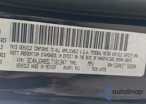 2020 Jeep Compass Sport 4X4 z USA, uszkodzony, nr VIN 3C4NJDAB5LT161347